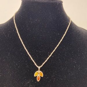 Silver 18” Necklace with Three Amber Stones